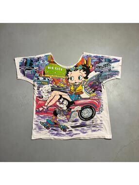 1990s Betty Boop 'Big City' All Over Print Tee XL Scoop Neck